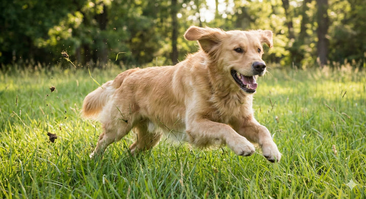 Hund läuft durchs Gras