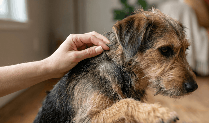 Hund mit trockener Haut und Schuppen